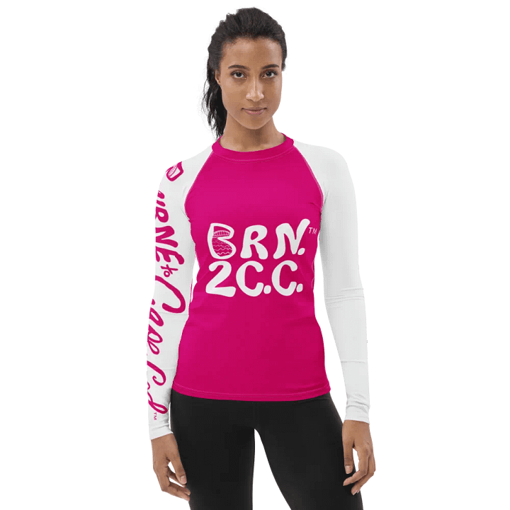 BOURNE to Cape Cod™ | Women's Rash Guard | BRN.2C.C.™ | Vibrant Pink & White product image (1)