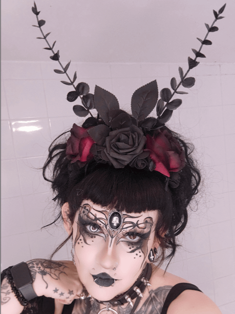 Gothic Headpiece (Roses, Leaves & Long Stems) product image (1)