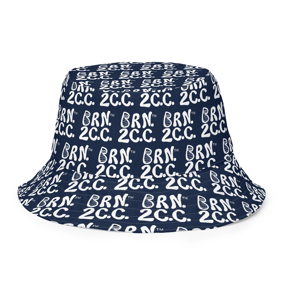 Adults Unisex | Reversible Bucket Hat | BOURNE to Cape Cod™ x BRN.2C.C.™ All-Over Logo Print | Coastal Style Sun Hat | Navy Blue & White product image (1)