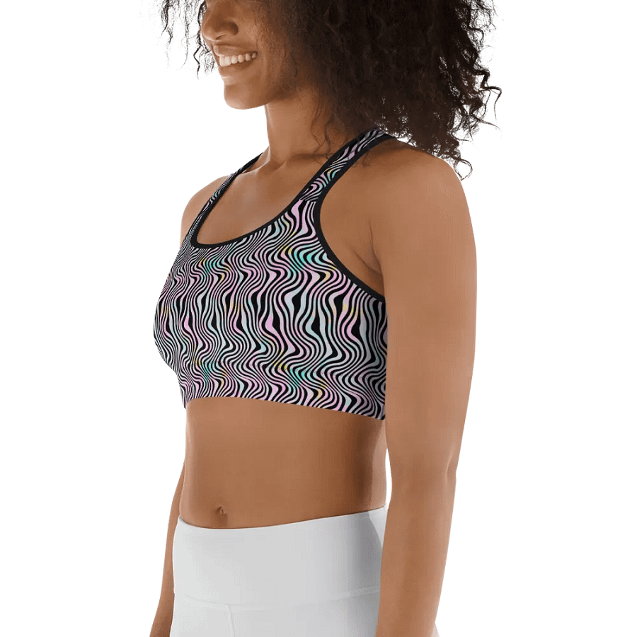 Comfortable sports bra in wavy pink black and turquoise design product image (6)