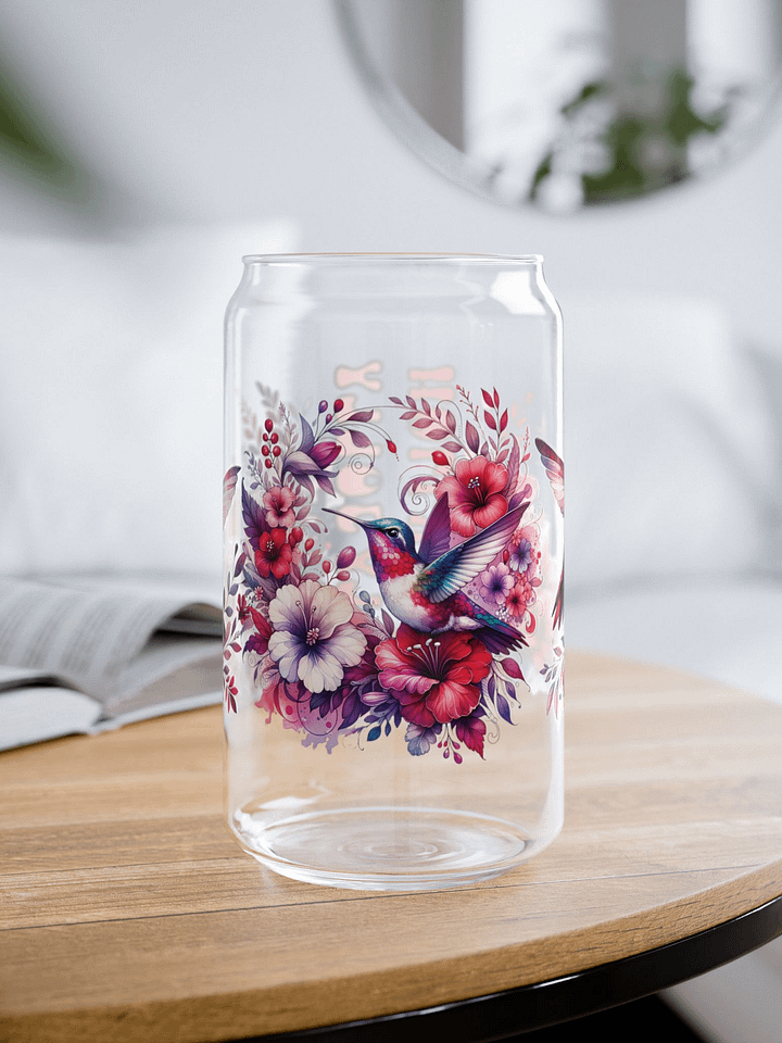 Holly Jolly Hummingbird And Flower Glass Can product image (1)