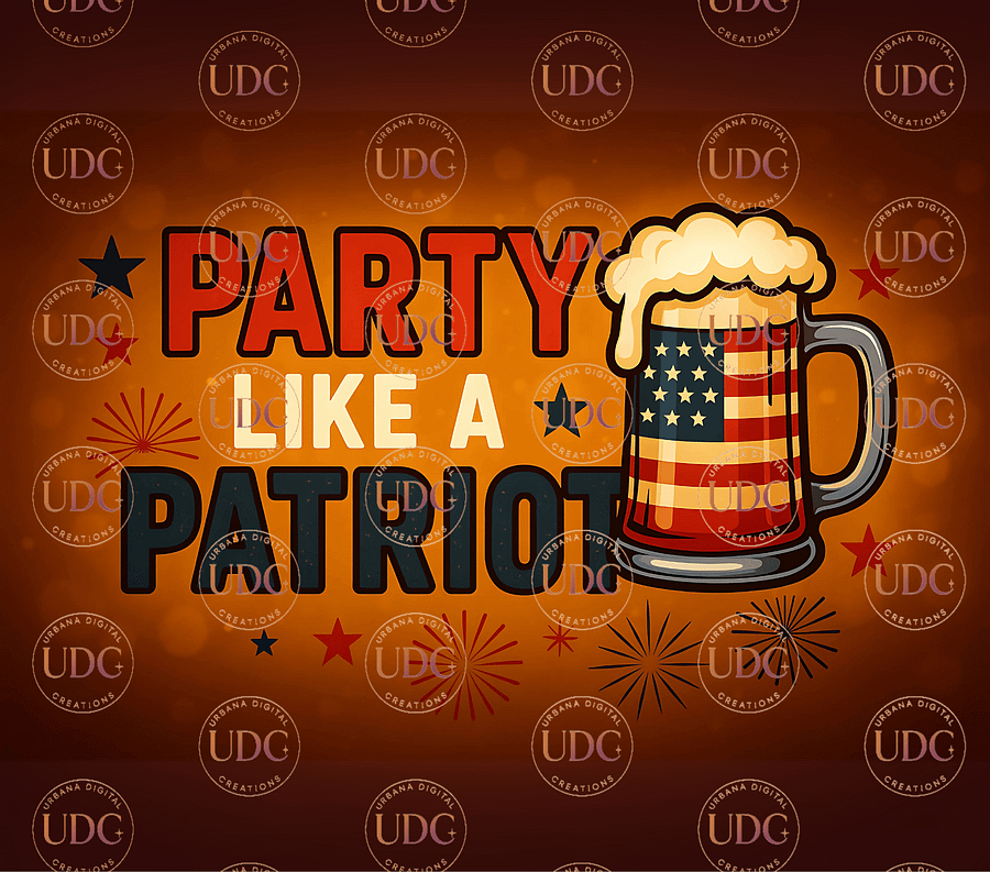4th of July Tumbler Wrap - Party Like a Patriot 20oz Sublimation PNG | Independence Day Beer Mug Tumbler Design | Digital Download product image (1)