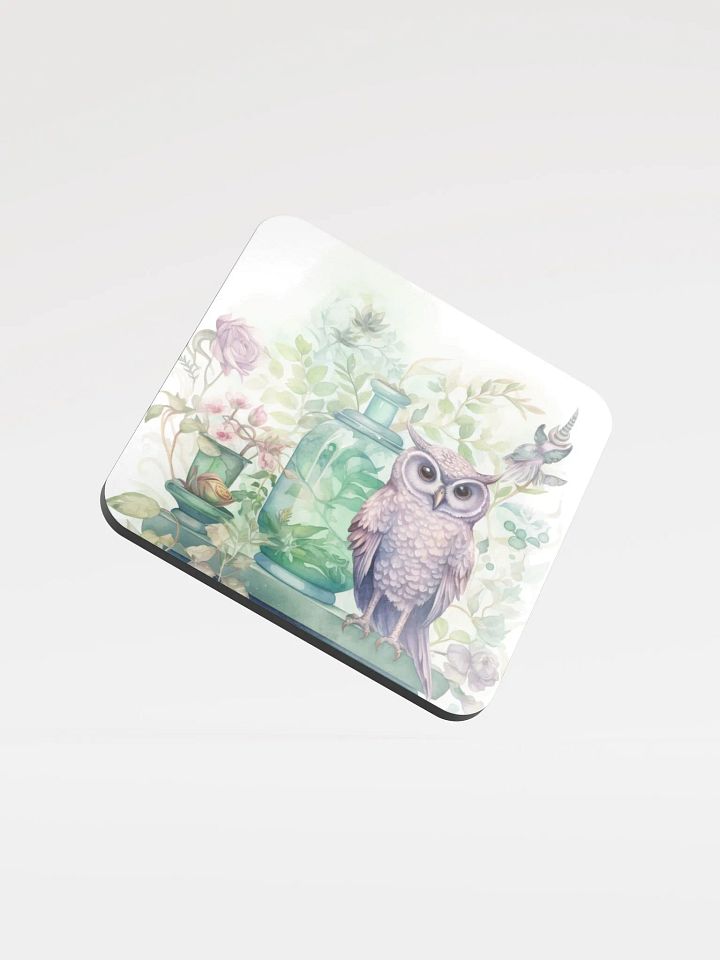 Glossed Cork Coaster 🦉 Peaceful Soft Green Theme - Owls Vibes - Motif 2 product image (1)