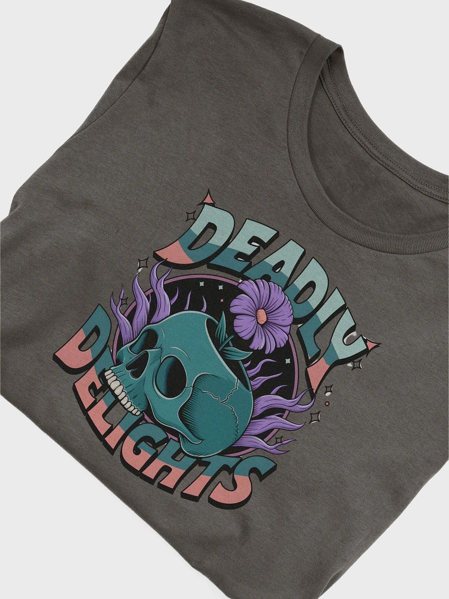 “DEADLY DELIGHTS” t-shirt, Skull design t-shirt, Halloween themed shirt, Unique Halloween outfit, Daring fashion statement, Floral skull shirt, Halloween party attire, gift idea product image (5)