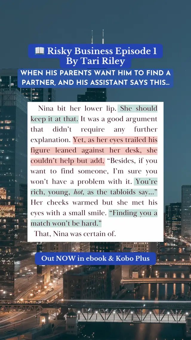 RISKY BUSINESS is an Adult Contemporary Romance Serial that follows the lives of six people as they try to navigate work, love, life and secrets without getting exposed by the most ruthless tabloid in the city. Can they keep their secrets from the public eye? If you like GOSSIP GIRL, you’ll love this serial. Episode 1 is out NOW in ebook and Kobo Plus, and you can also request it at your local library. Episode 2 will be released in Q4 of 2025. Check the 🔗 in my profile for more info ☺️  #BookTok #RomanceBookTok #RomanceBooks #RomanceBook #ContemporaryRomance #RomanceRecs #ContemporaryRomanceRecs #WorkplaceRomance #OfficeRomanceBooks #CEORomance #SlowburnRomance #RomanceBookstagram #AuthorTariRiley #RiskyBusinessSerial #BookQuote #BookSnippet 