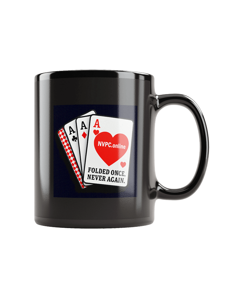 Black "Folded Once - Never Again" Mug - Red Heart Edition product image (1)