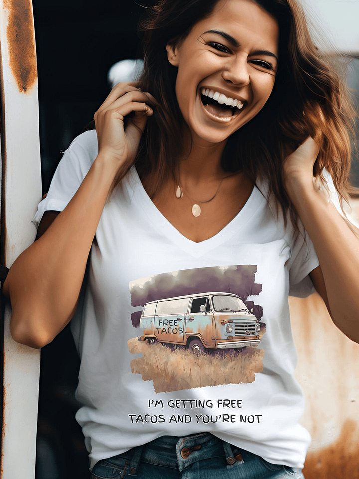 FREE TACOS Van Women's V-Neck T-Shirt product image (2)