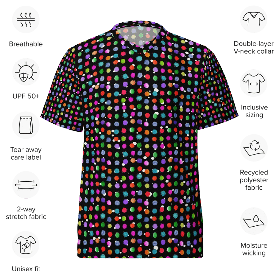 Ladies all over print t shirt black with watercolor dots design. Ideal for casual as well as evening wear product image (9)