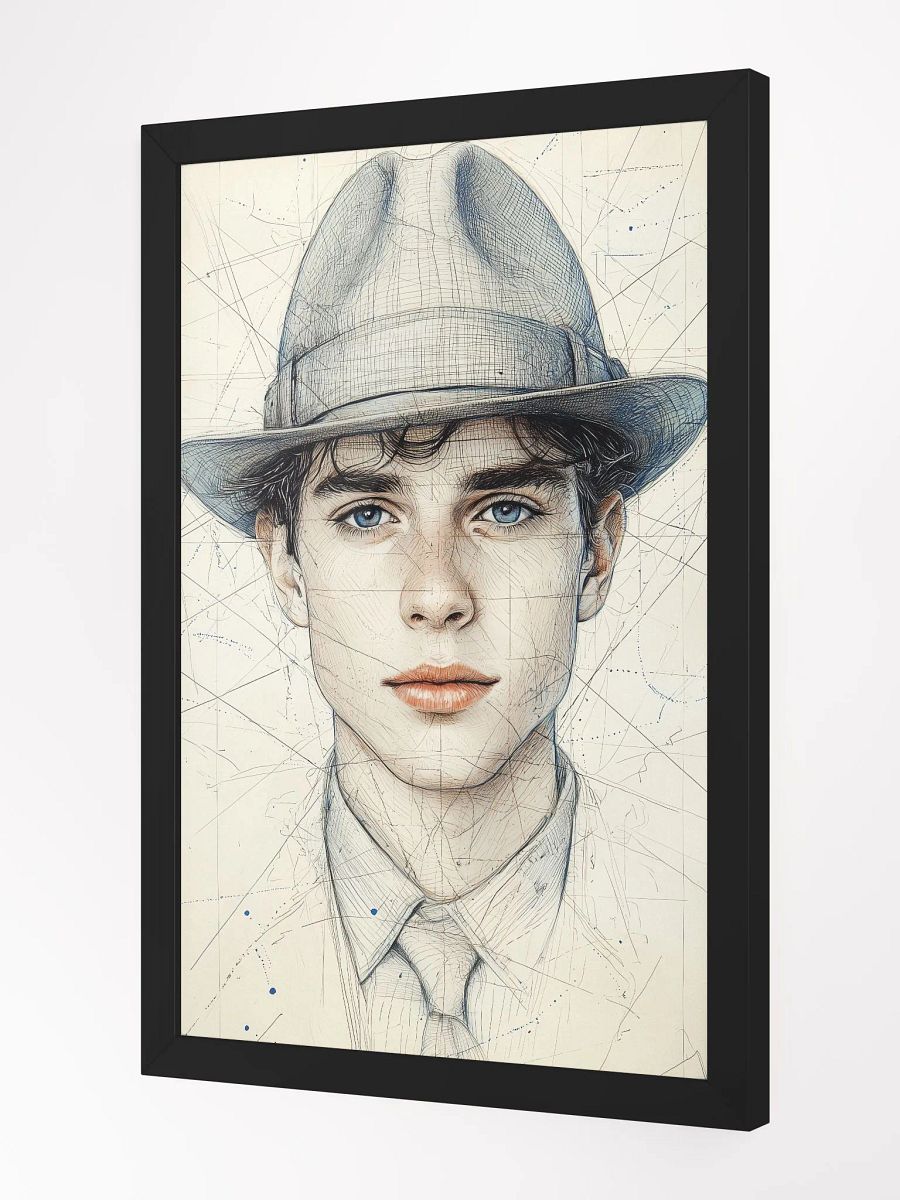 Classic Elegance: Line Art Portrait of a Man in a Fedora product image (2)