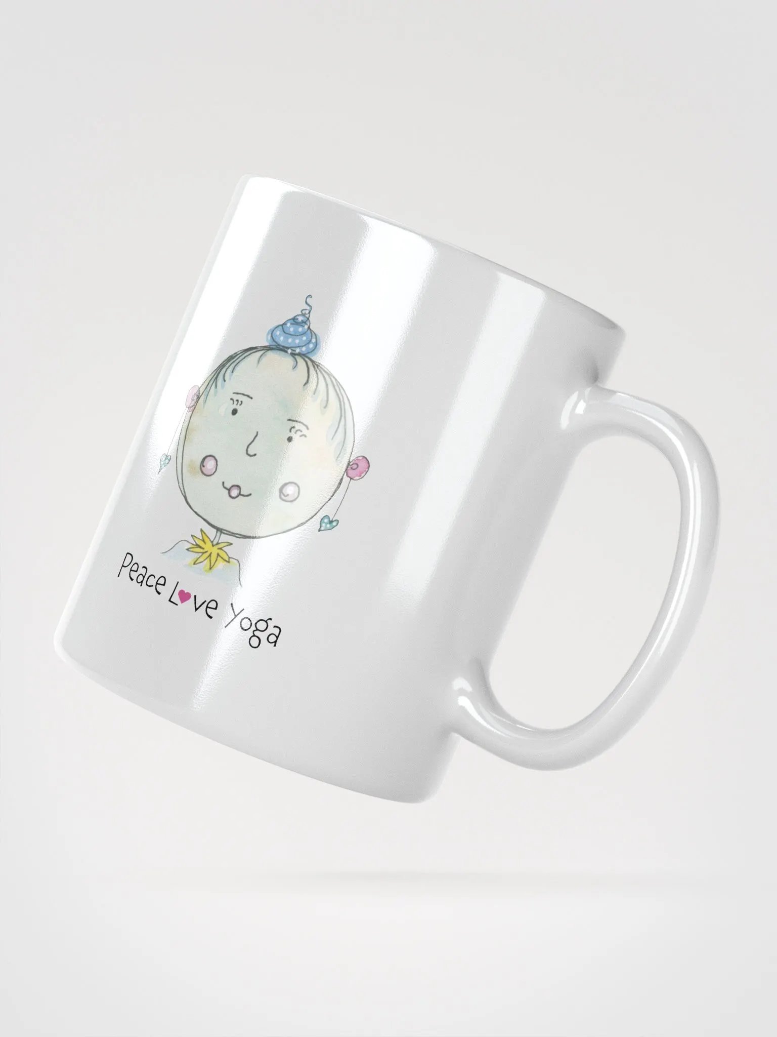 Whimsical Character Peace, Love, Yoga White Glossy Mug product image (3)