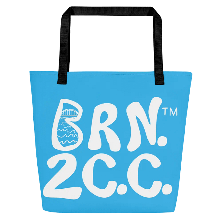 BRN.2C.C.™ | Large Tote Bag with Pocket | Coastal Classic | All-Over Logo Print | White Logo on Deep Sky Blue product image (2)