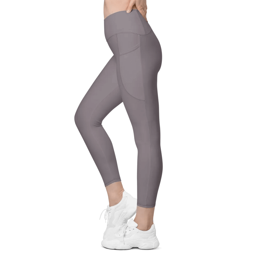 Plain Medium Gray True Summer Women's High Waisted Premium Crossover Leggings with Pockets by Treasure Pie product image (6)
