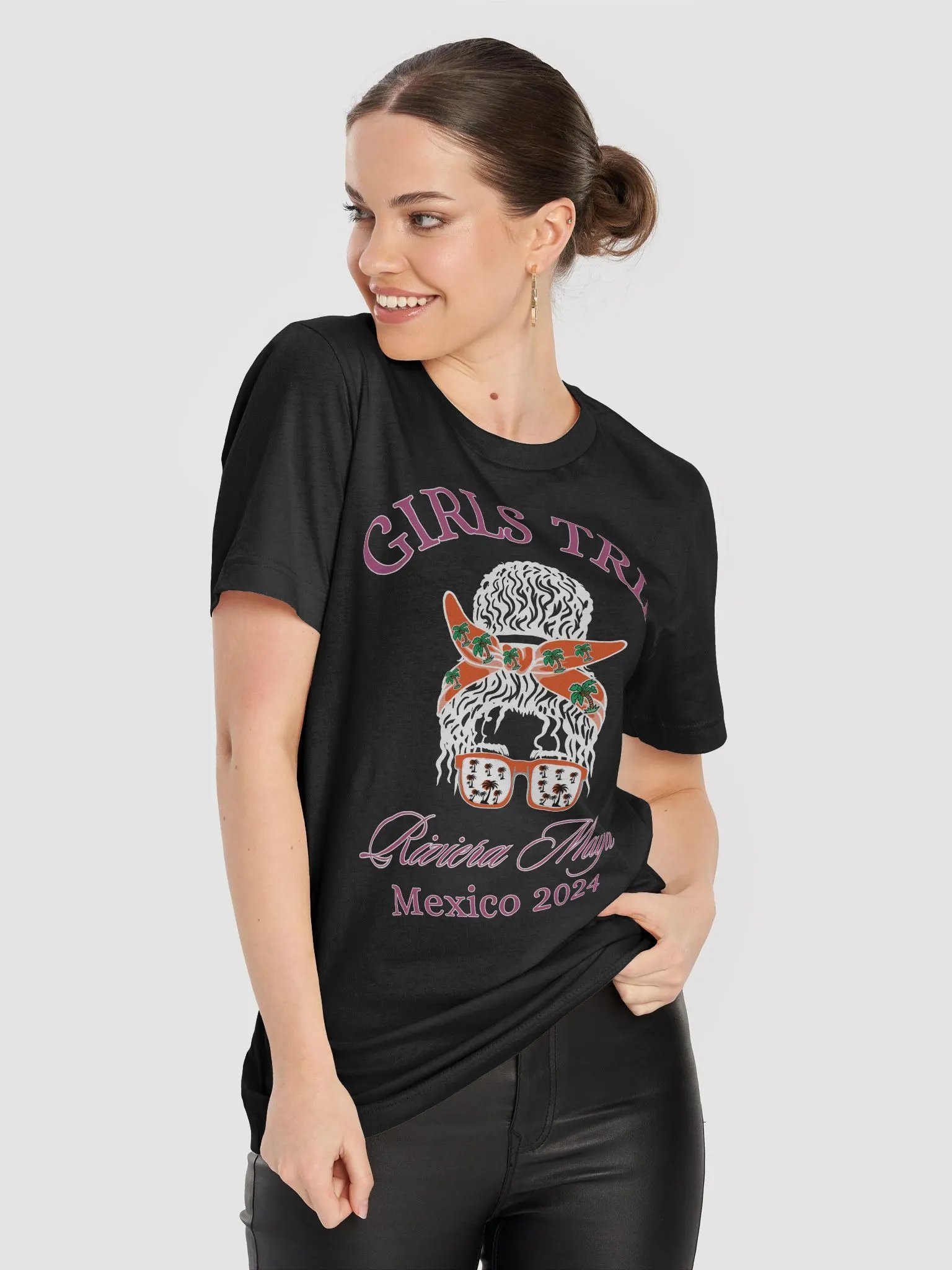 Girls Trip Riviera Maya Mexico 2024 messy bun Family Friends Vacation Matching T-Shirt product image (8)