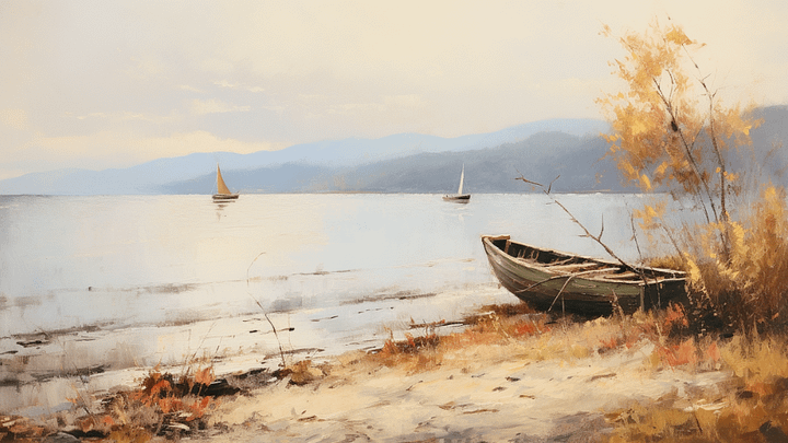 Vintage TV Art Beachscape Painting - No Frame, Digital Download product image (1)