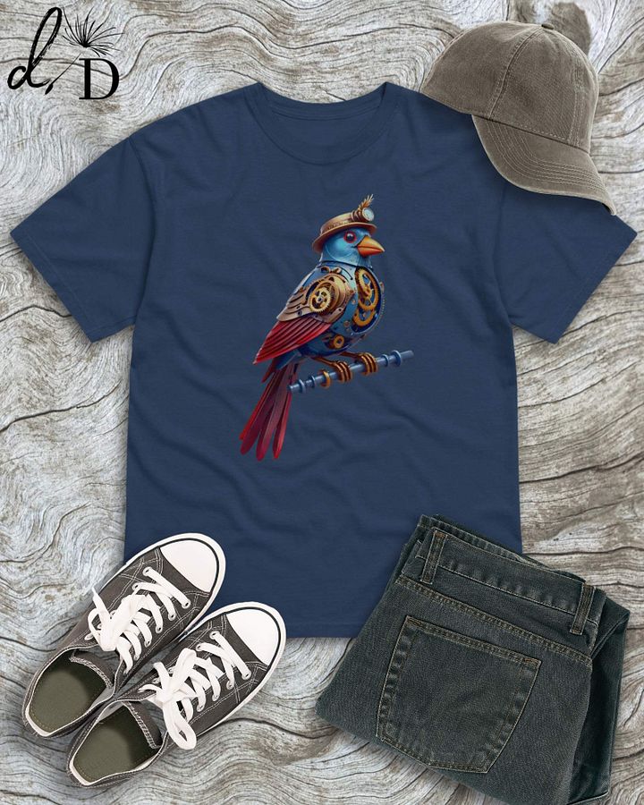 Steampunk Dapper Blue & Red Bird Short Sleeve Tee Shirt product image (1)