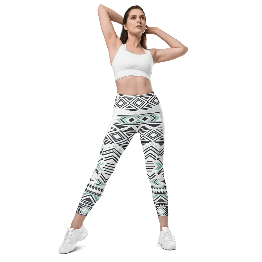 Aqua & Slate Geometric Boho Leggings with Pockets product image (10)