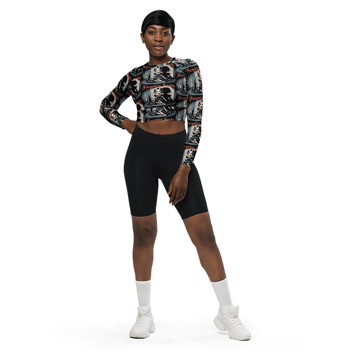 Midnight Veil Designs Gothic All-Over Print Long Sleeve Crop Top - Forgotten Souls Black product image (1)
