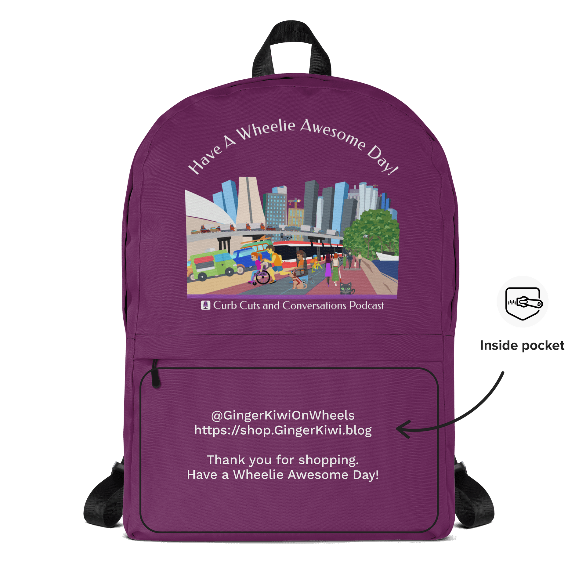 Curb Cuts and Conversations (Queen's Quay, Toronto Design): Backpack with Laptop Pocket, Purple product image (5)