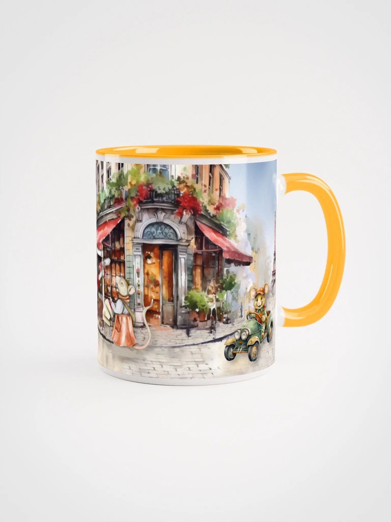 Mice In Paris Ceramic Mug | Vintage Parisian Scene | Whimsical Mouse & Bunny Characters product image (1)