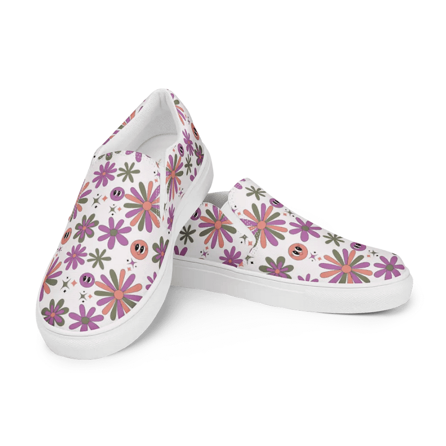 Kawaii Smiley Blossom Canvas Slip-Ons product image (1)