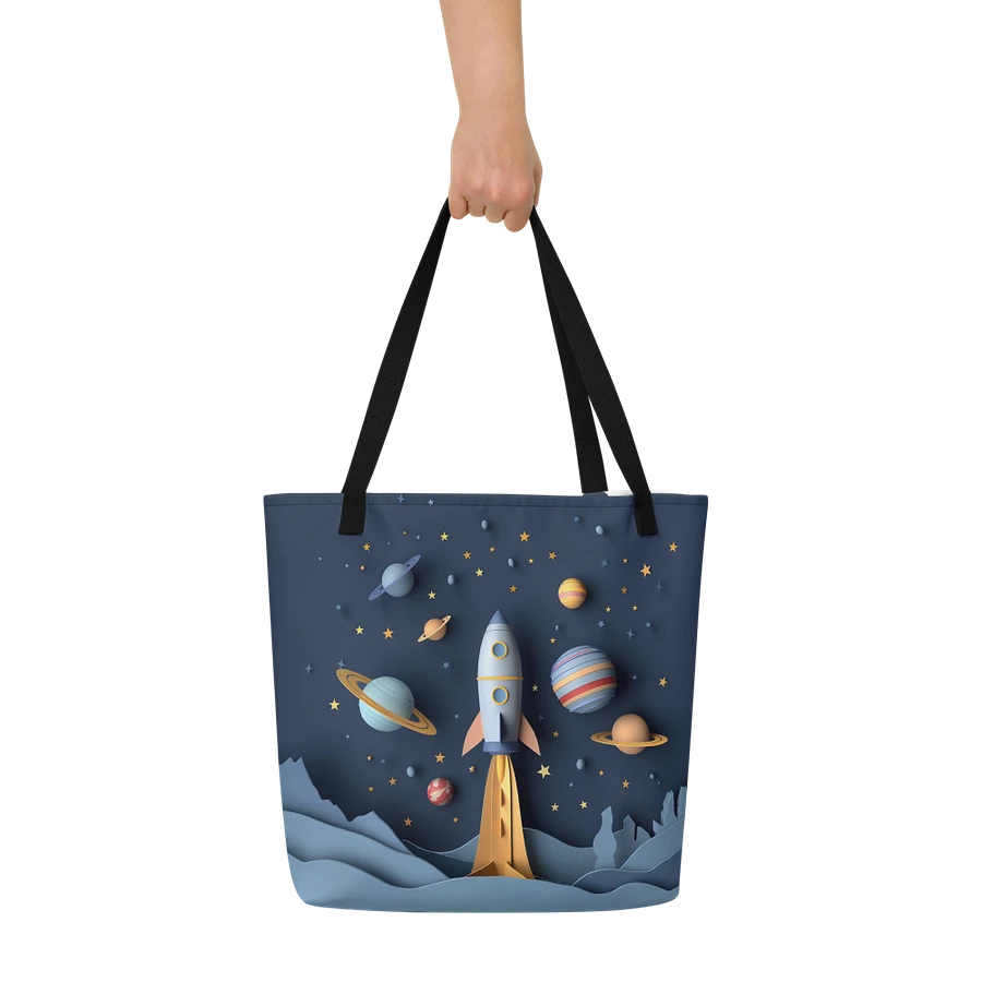 Tote Bag: Rocket Spaceship Planets Stars Playful Art Design product image (6)