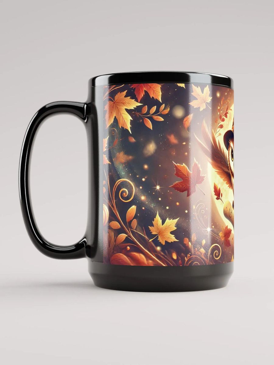 Magical Forest Owl Coffee Cup - 15 oz Glossy Black Mug product image (6)