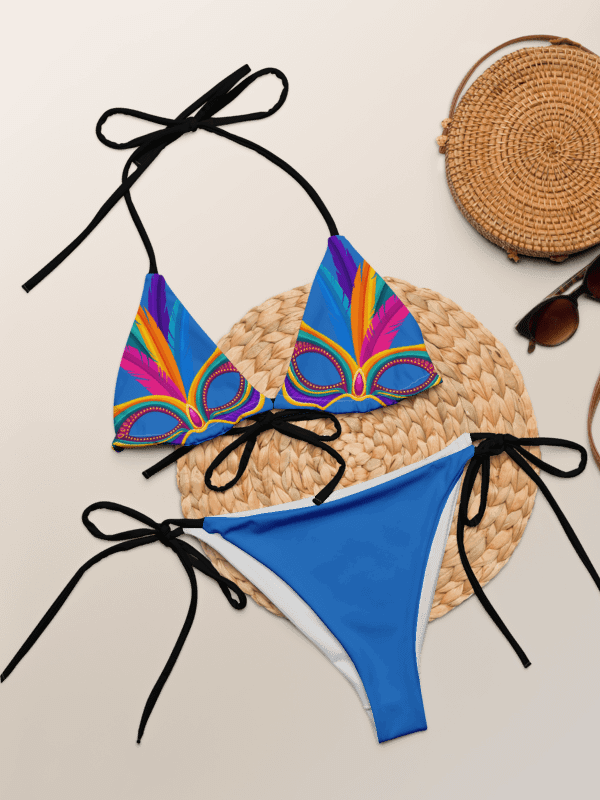 Blue Low Rise Cheeky String Bikini, Mardi Gras Top, Blue Bottoms product image (1)