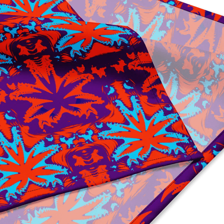 Cannabis Leaf Pattern Bandana, Twisted 420 Art, Orange Blue Purple Weird Weed Accessory product image (1)