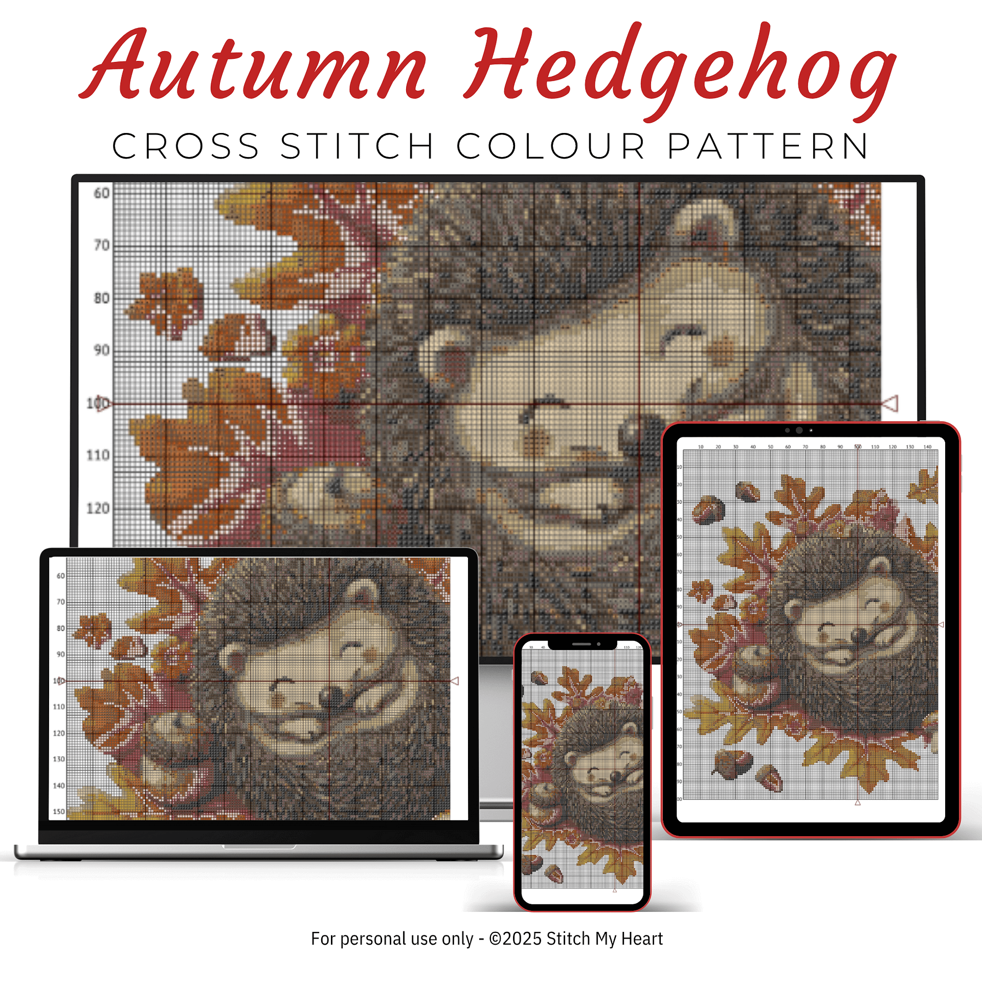 Autumn Hedgehog Cross Stitch Pattern product image (3)