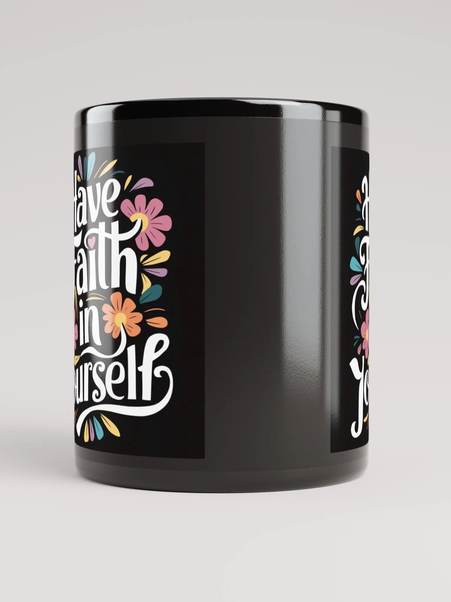 "Have Faith in Yourself" Floral #Motivational Mug - Black product image (5)