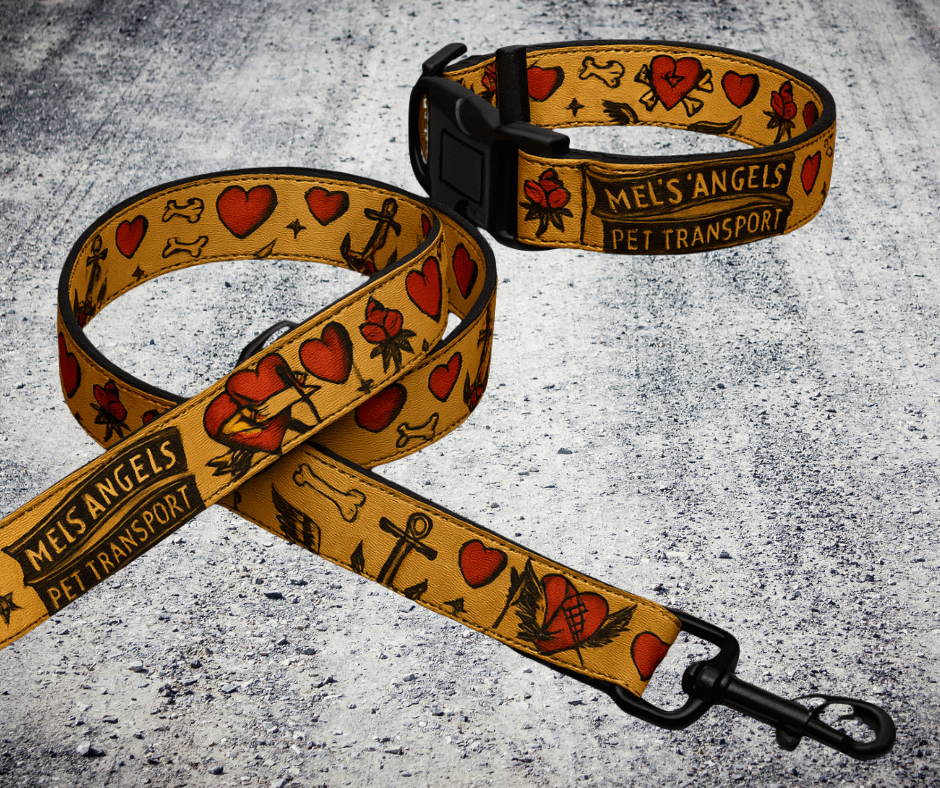 Mels Angels Pet Transport Dog Collar & Leash Set – Vintage Tattoo Flash Biker Style, Adjustable & Durable product image (3)