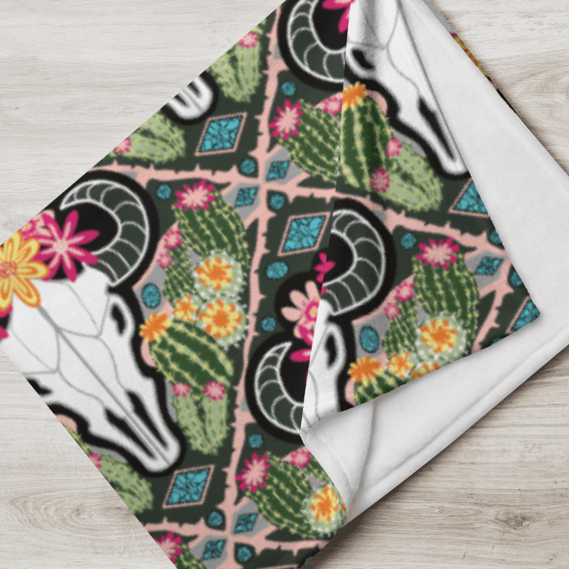 Western Americana Cacti Cow | Desert-Chic Throw Blanket in Soft Fleece product image (1)