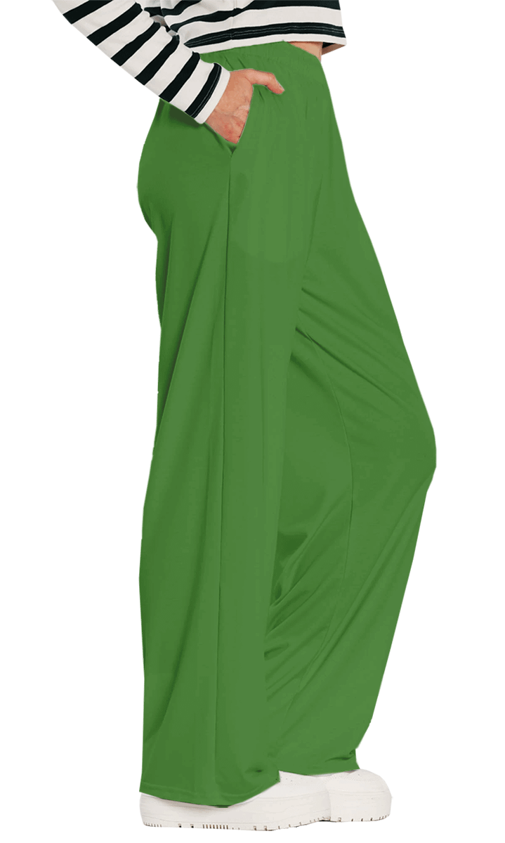 Plain Color Leaf Green Wide-Leg Pants product image (1)