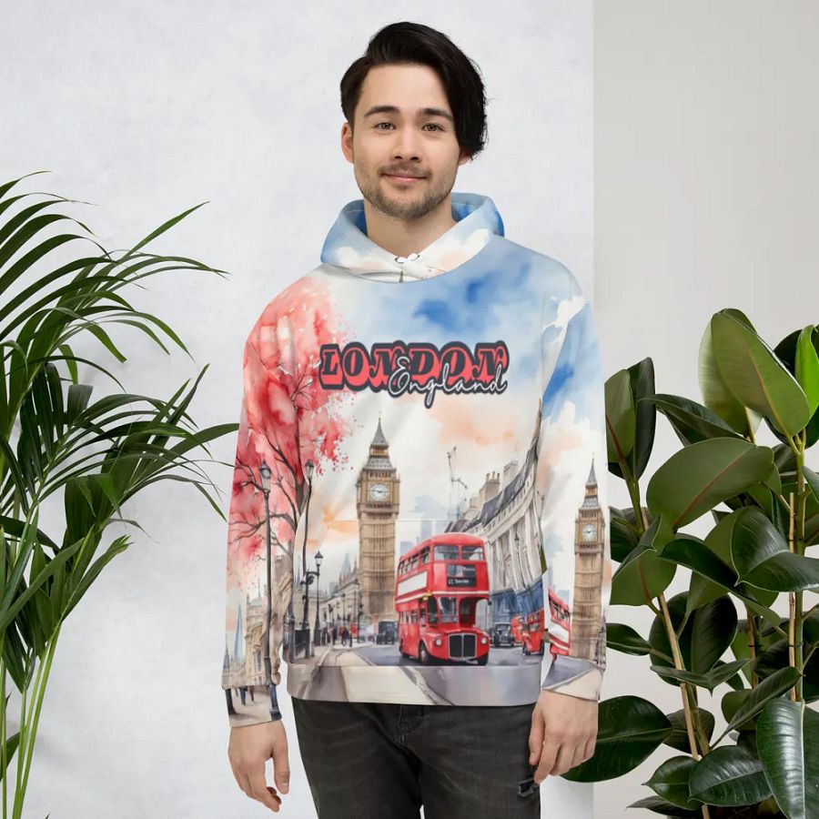 London England Watercolor All Over Print Hoodie product image (6)