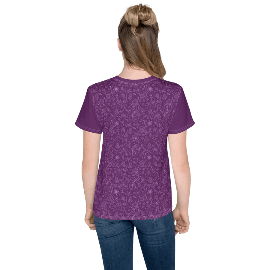 Dark Purple Floral Youth Crew Neck T-shirt product image (4)