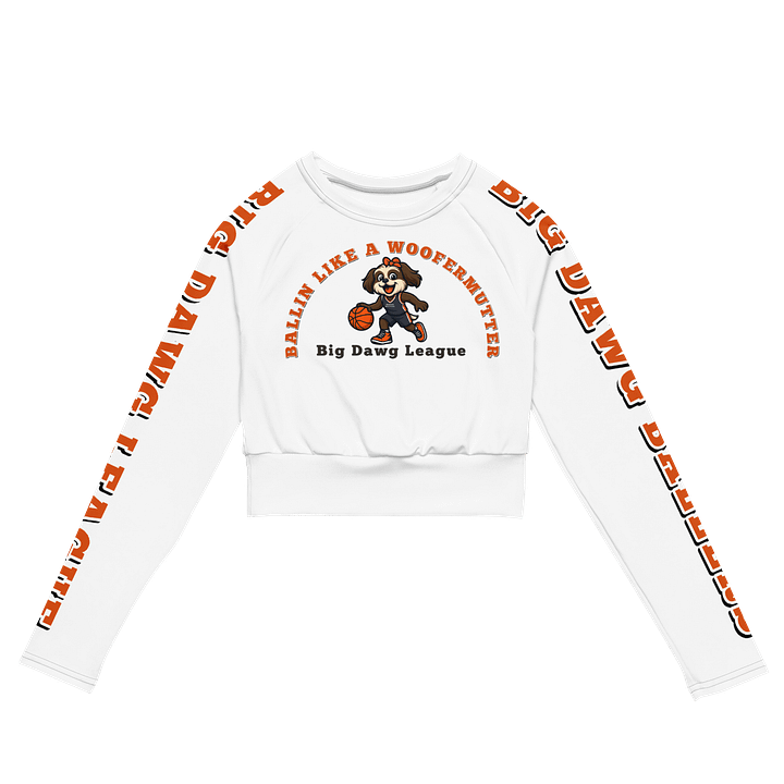 Long Sleeve White Crop Top Shih-Tzu Big Dawg Baller product image (2)