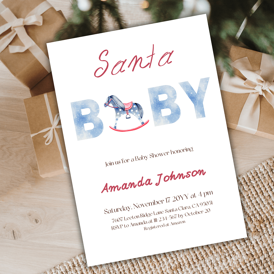 Santa Baby Shower Invitation for Christmas Gingerbread Man Themed Party, Digital Download Winter Boy Baby Shower Invite, Canva Template product image (1)