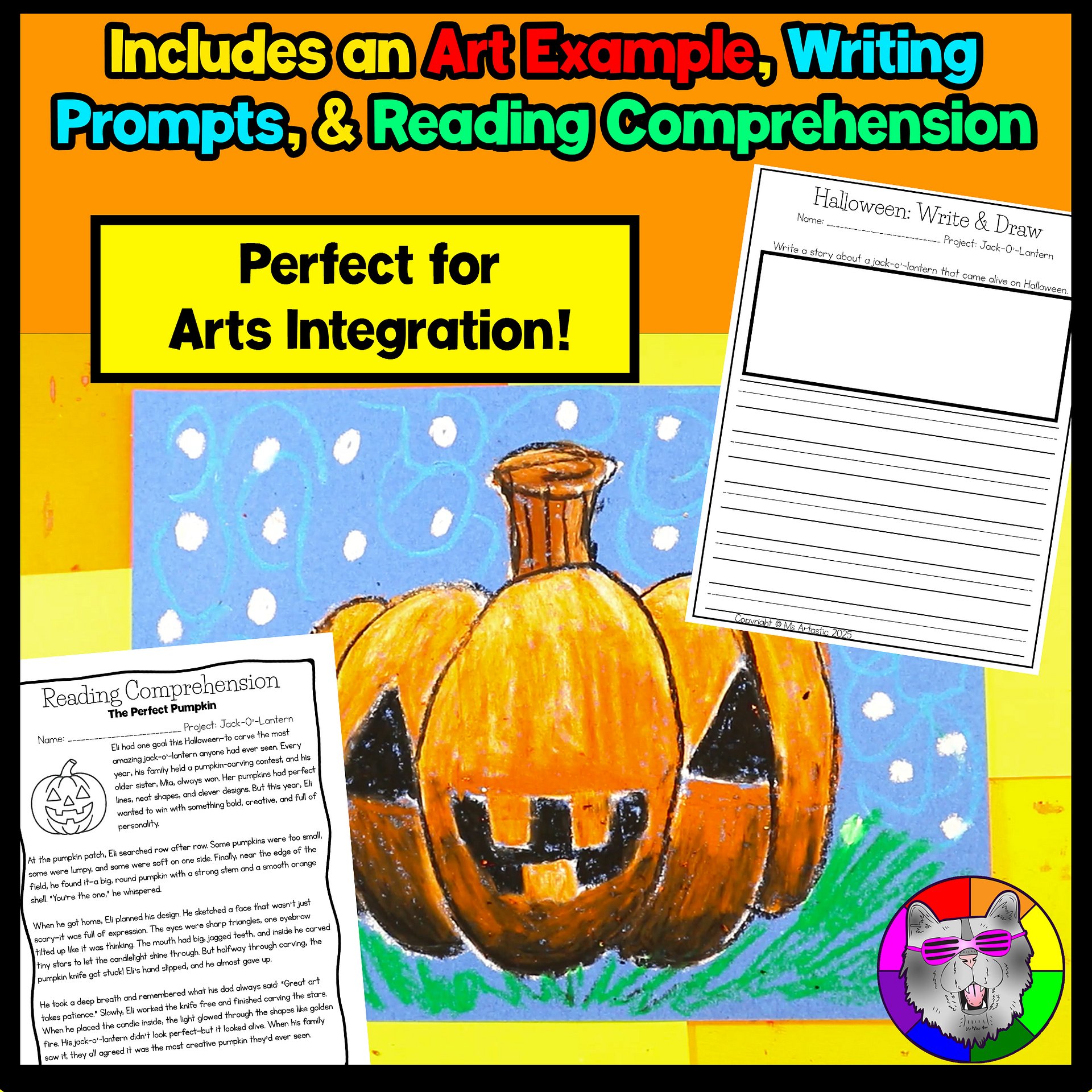 Halloween Jack-O’-Lantern Art Lesson with Reading, Writing & Step-by-Step Tutorial (Grades 1–4) product image (4)
