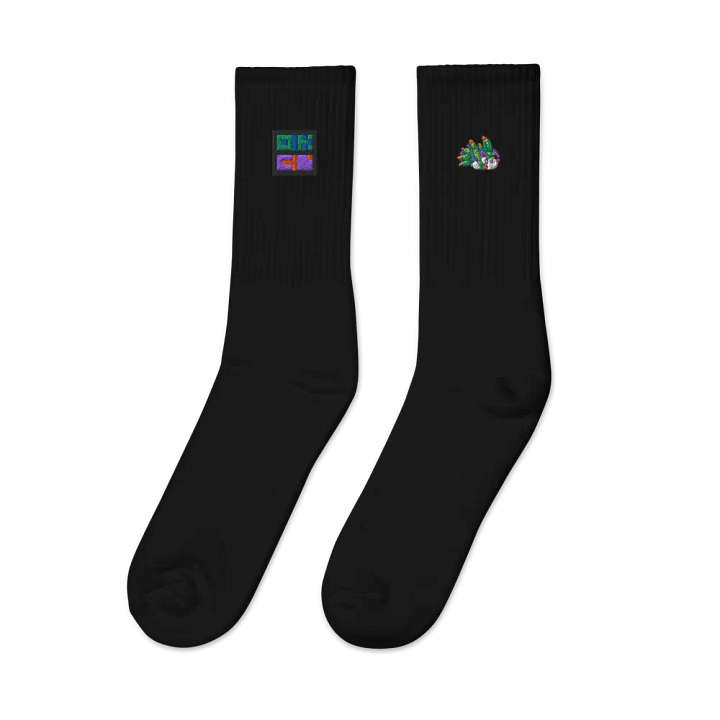 "Cutie Keys" Embroidered Black Crewneck Socks - Nudibranch Leaf Sheep Sea Slug product image (2)