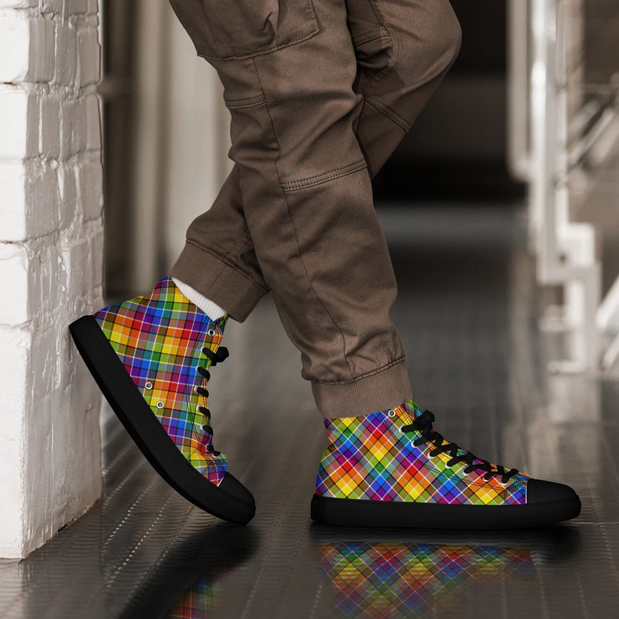 Bright Rainbow Plaid Men's High Top Shoes product image (16)