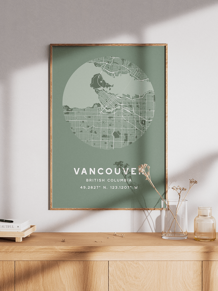 Vancouver Street Map Poster – Sage Green Minimalist Circular City Art product image (1)