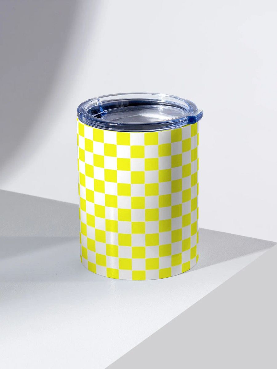 Checkered! Neon Yellow and White Checkers 10 oz Stainless Steel Tumbler product image (2)