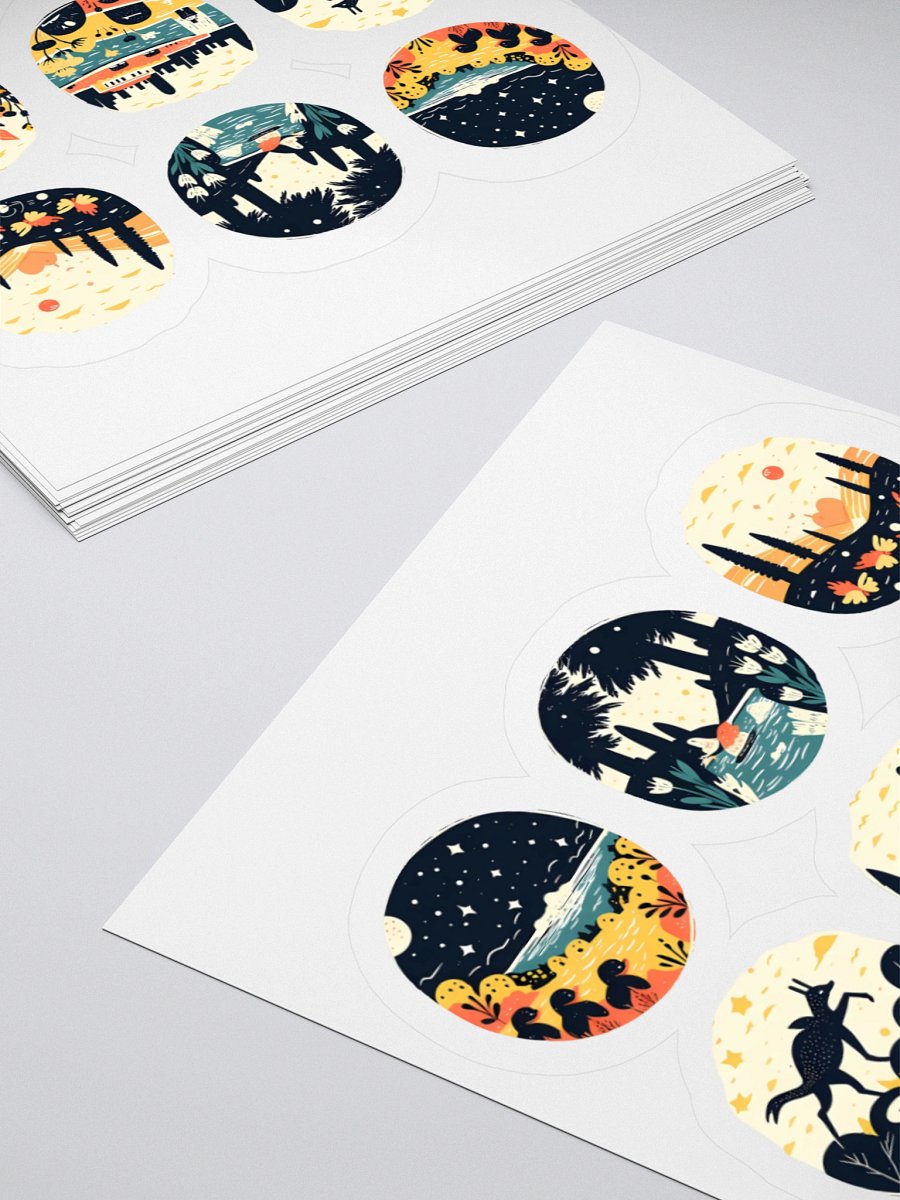 Whimsical Nature Scenes Collection | Vibrant Circular Art Prints Sticker product image (10)