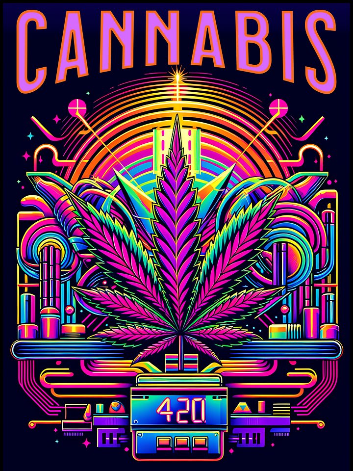 Cannabis 420 Synthwave Poster – Neon Glow Wall Art for Stoners product image (1)