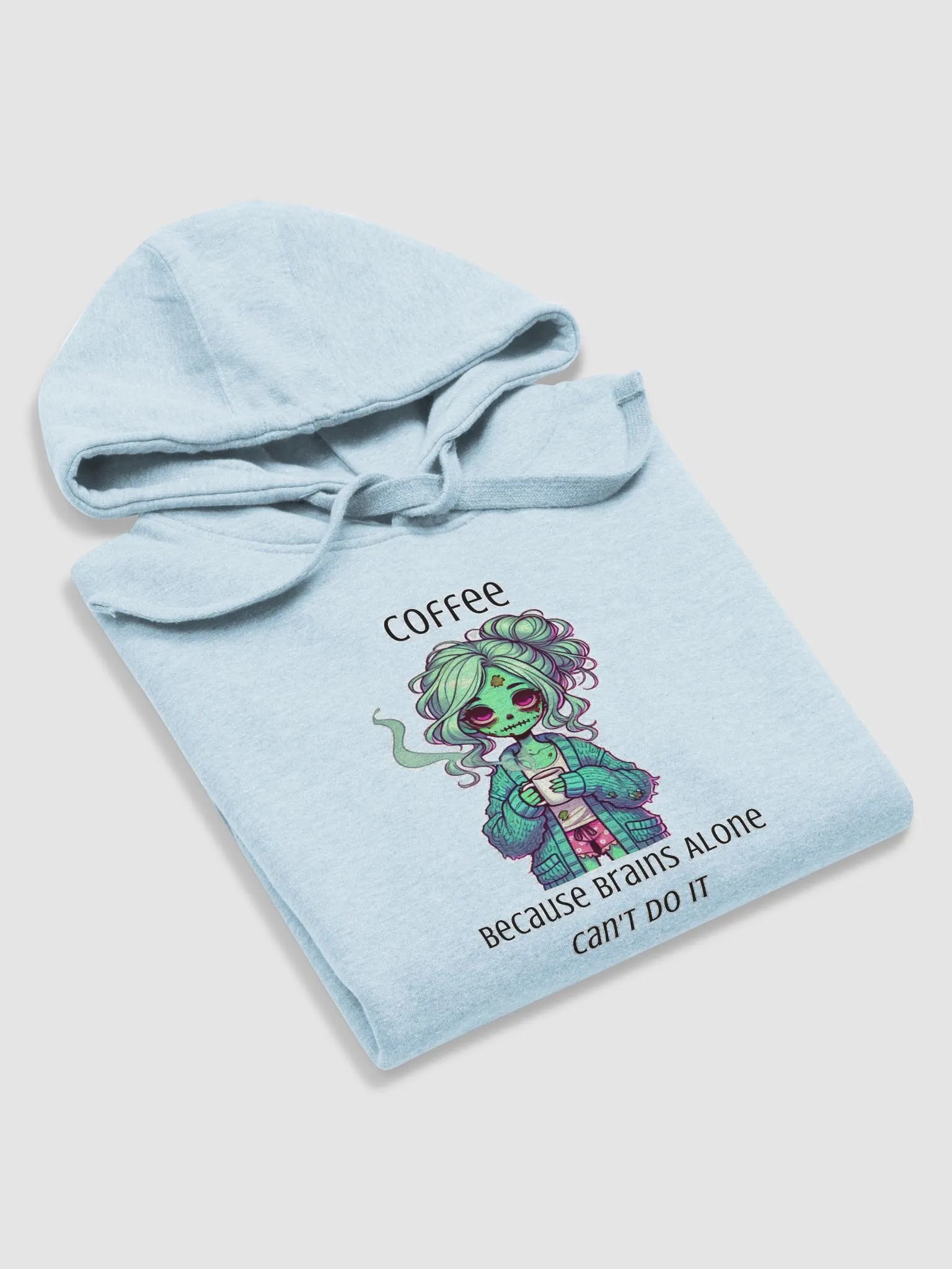 "Coffee, Because Brains Alone Can't Do It" Cozy Zombie Hoodie product image (6)