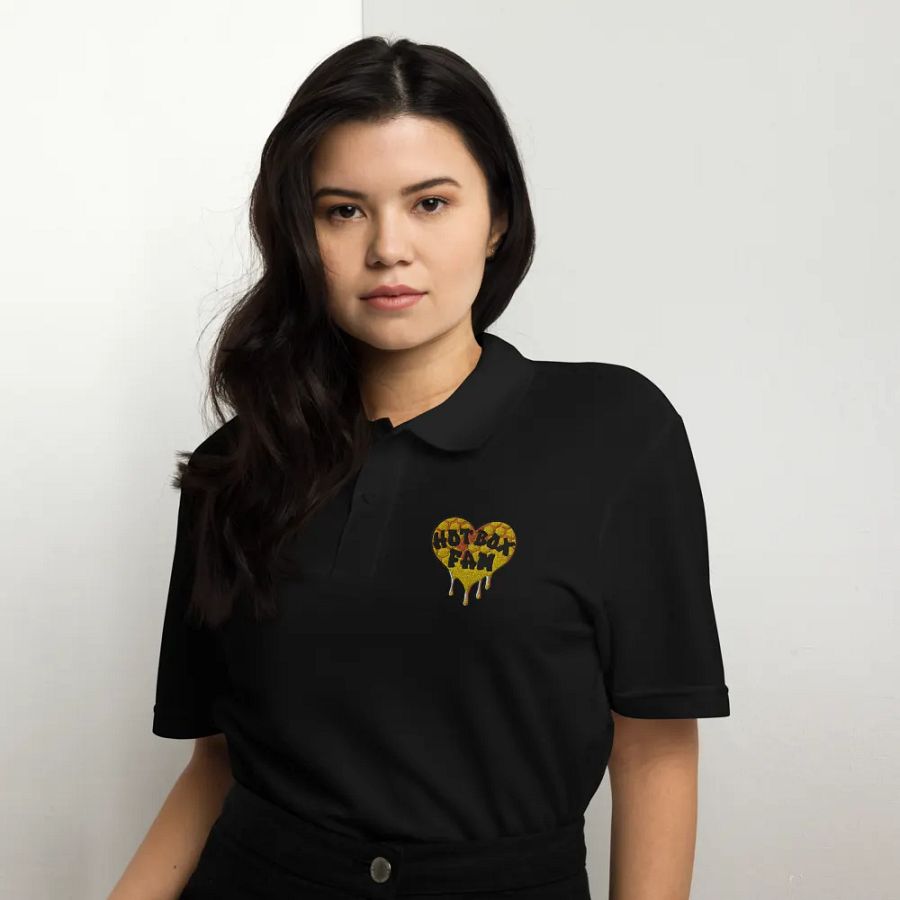 UNISEX HOT BOX FAM GOLD HEART LOGO BLACK POLO product image (12)