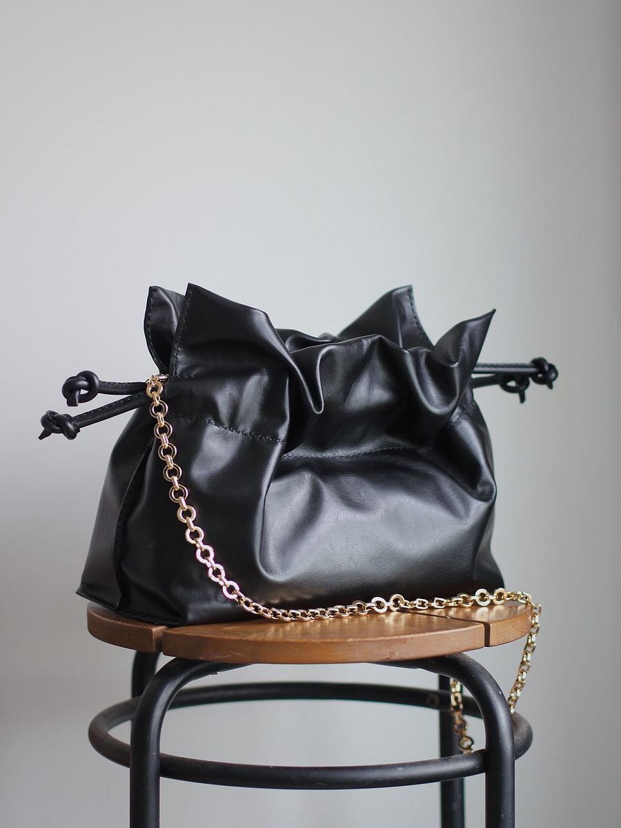 Sample Sale – Black Soft Leather Drawstring Clutch product image (9)