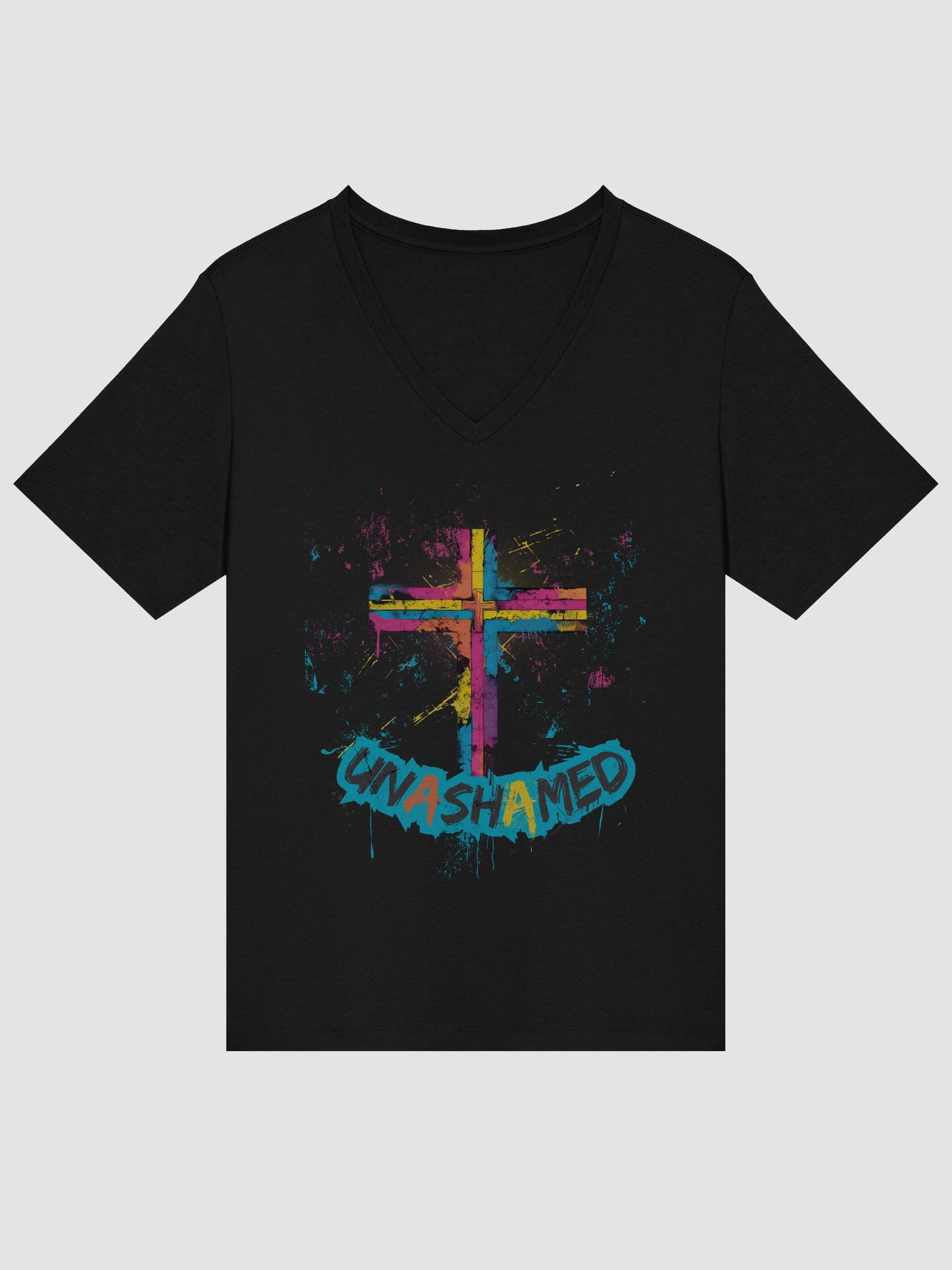 Unashamed Ro 1:16 Cross Women's V-Neck T-Shirt - Relaxed Bella + Canvas fit product image (22)