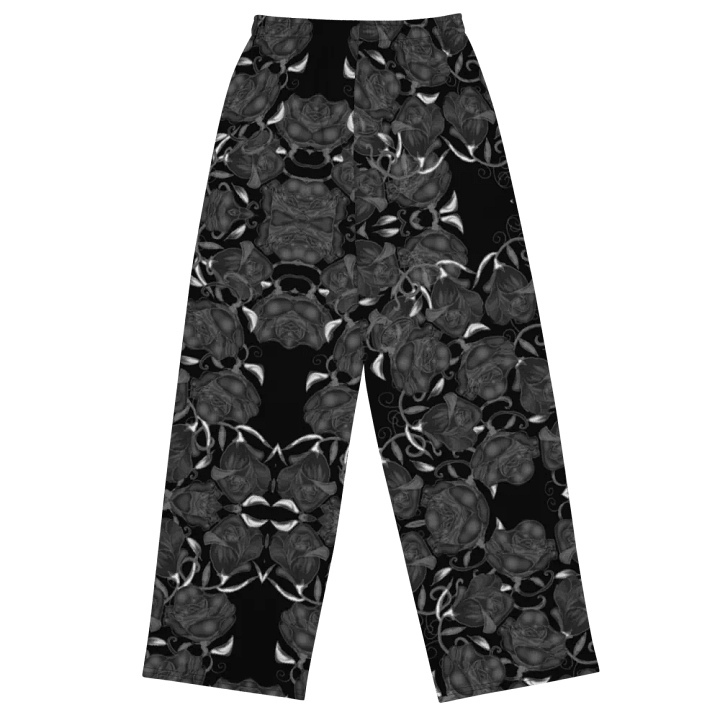 Gray Roses On Black Wideleg Pants product image (1)