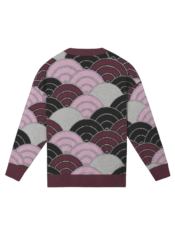 Kanji of LOVE set on Seigaiha pattern in Fall Equinox colors of Enso Twilight Relaxed Fit Jacquard Knitted Sweater product image (2)